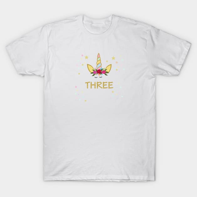 Third birthday candle. Three. Unicorn Birthday invitation. Party invitation T-Shirt by GULSENGUNEL